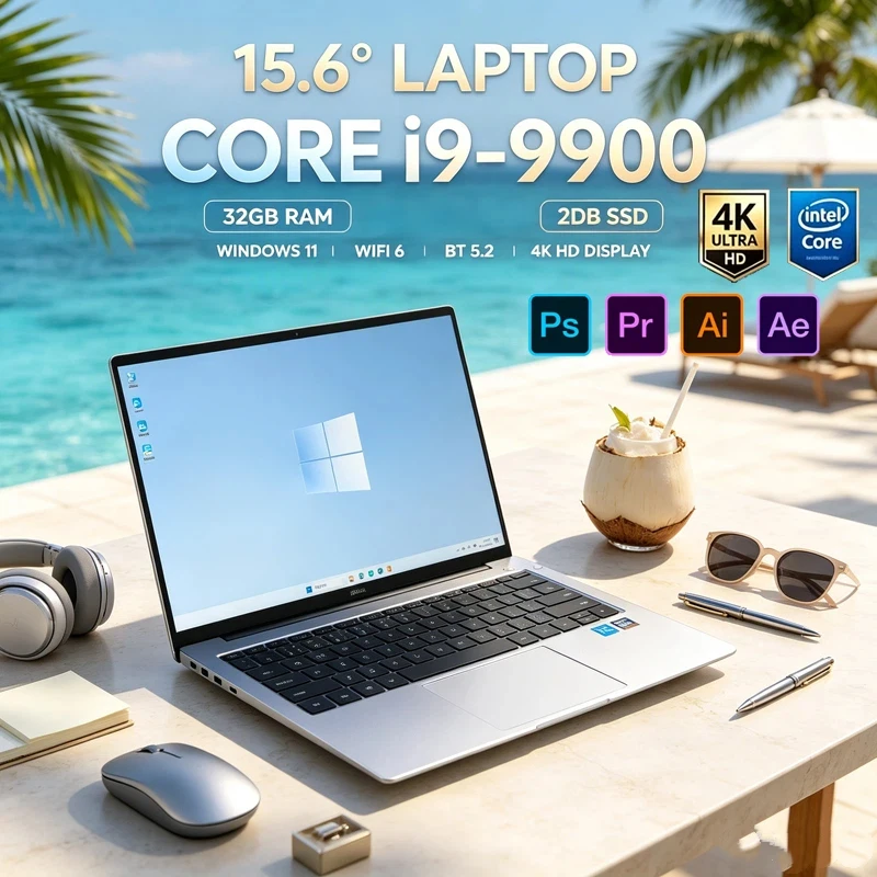 15.6" Ultra Slim Gaming Notebook, Intel I9-9900, 32GB 2TB SSD, Win11, FHD 1920×1080, Ideal for Gaming, Office & Daily Use