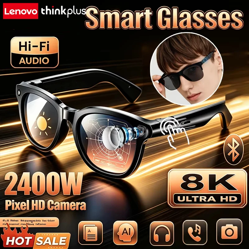 Lenovo thinkplus Smart Bluetooth Glasses AI Motorcycle Goggles Player Surround Sound Touch Control Multifunctional Sunglasses