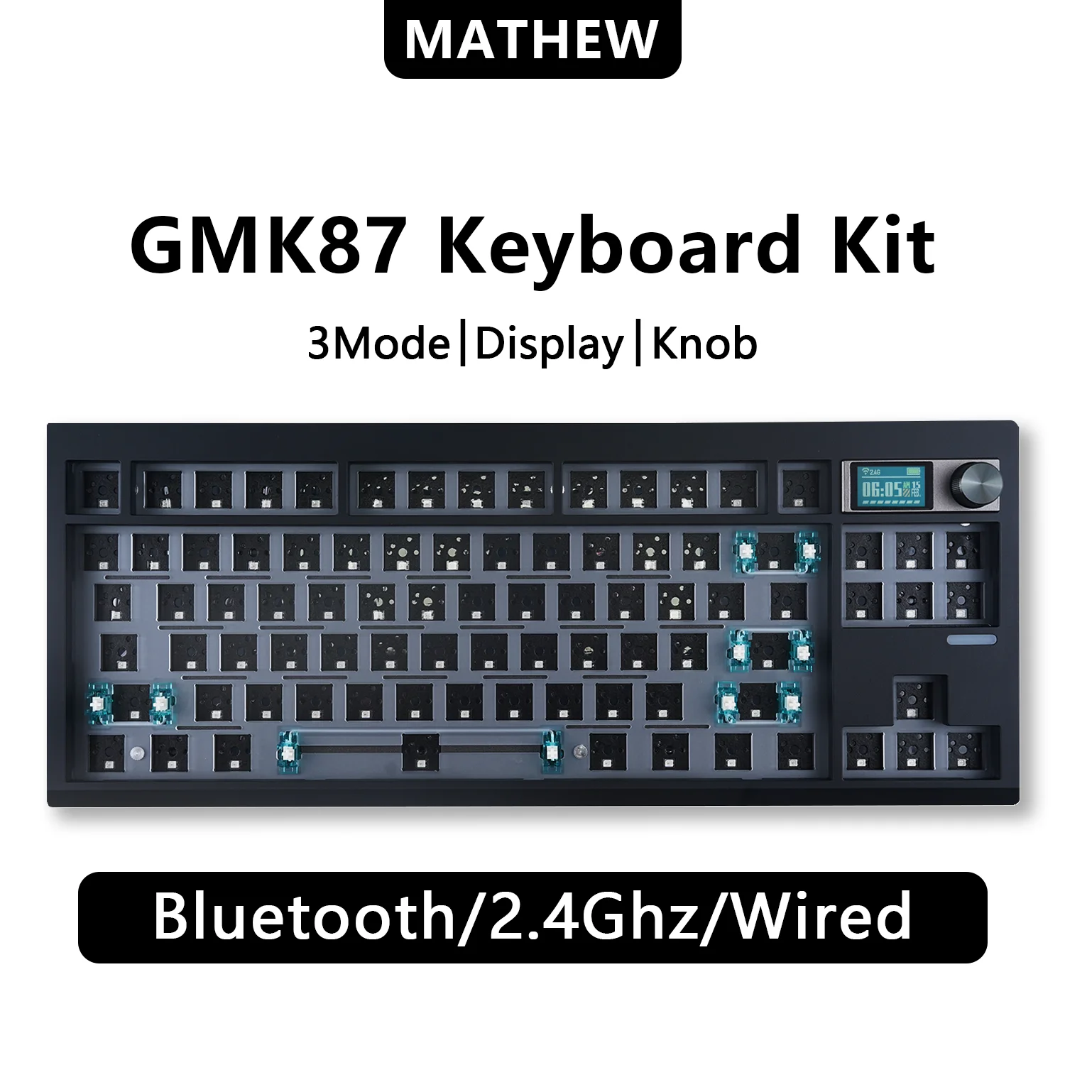 ZUOYA GMK87 TKL Mechanical Keyboard Kit,80% Hot-Swap 3Mode RGB Custom Gasket Mounted TFT LCD Screen Barebones Kit with DIY Knob