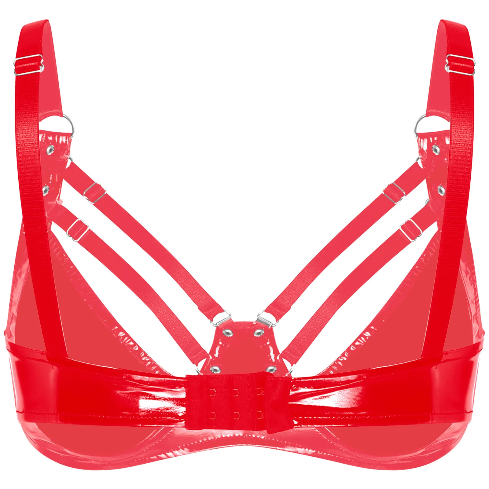 Womens Wire-Free Brassiere Unlined Wire-free Strappy Bralette Glossy Patent Leather Hot Sexy Bra Top Rave Pole Dancce Costume