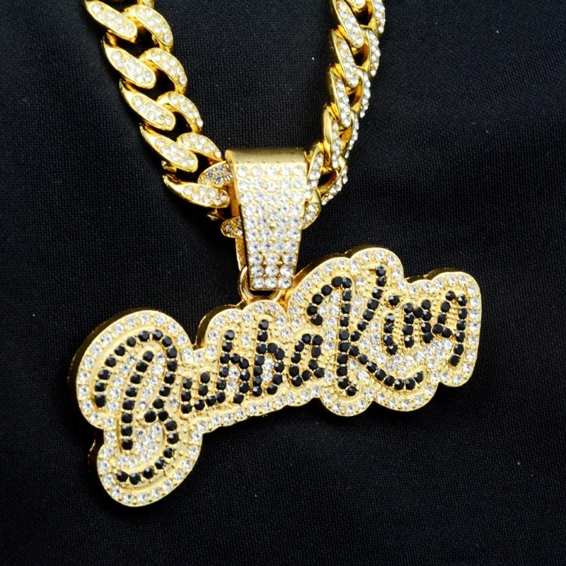 

Men Hip Hop BBK Letter Pendant Necklace with 13mm Miami Cuban Chain Iced Out Bling HipHop Necklaces Fashion Women Jewelry