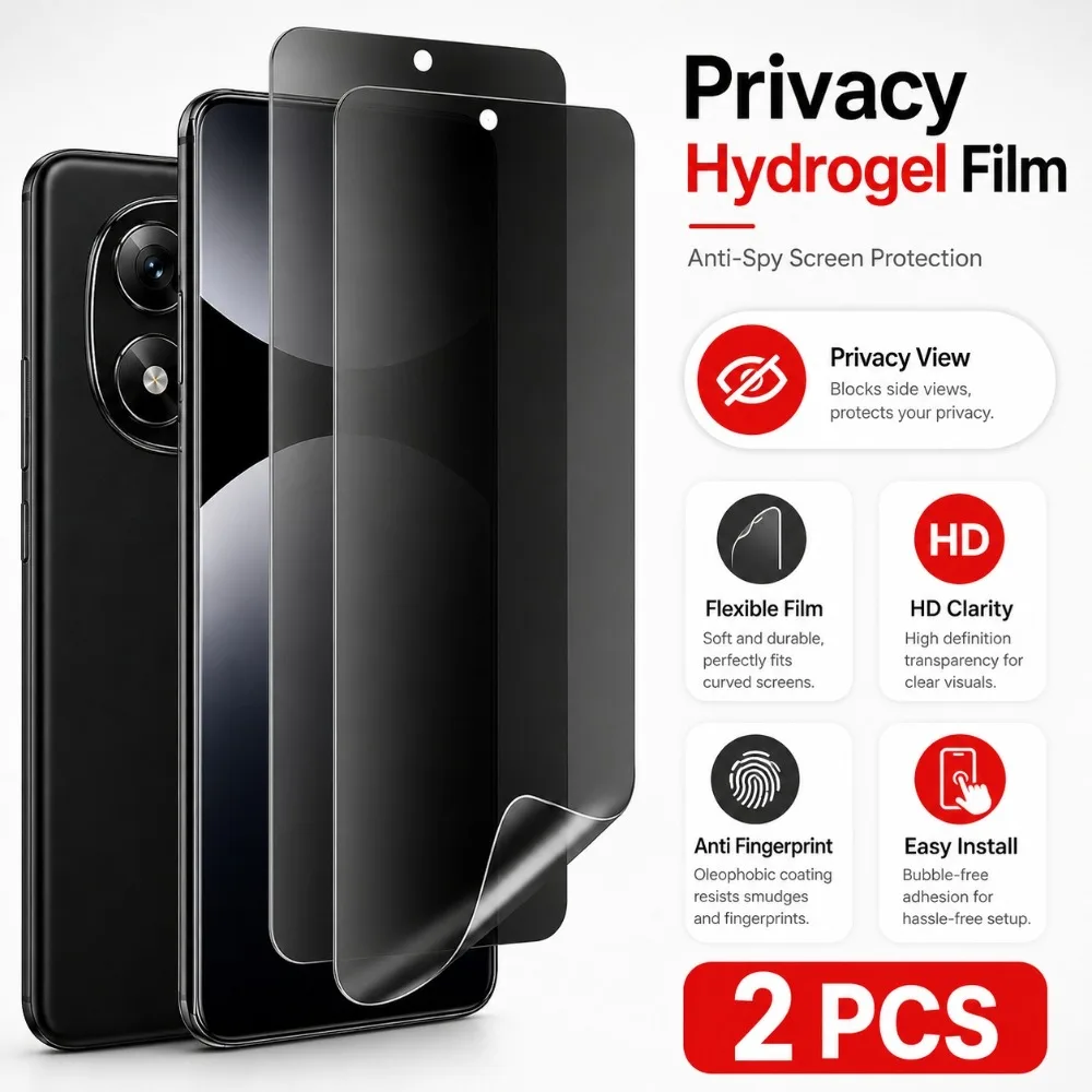 2 Stück Vollflächiger Sichtschutz-Hydrogelfilm für Redmi Note 15 14 13 Pro Plus 12 11 10 9 Pro 14S 12S 11S Kratzfester Displayschutz