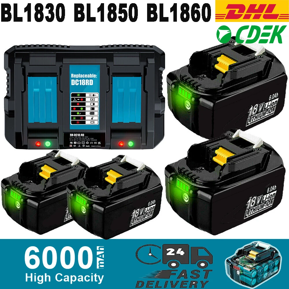 

BL1850 18V 6.0Ah Replacement Battery + 6A 9A 7.2V~18V Charger for Makita BL1815 BL1830 BL1840 BL1850 LXT400 DC18RA DC18RC