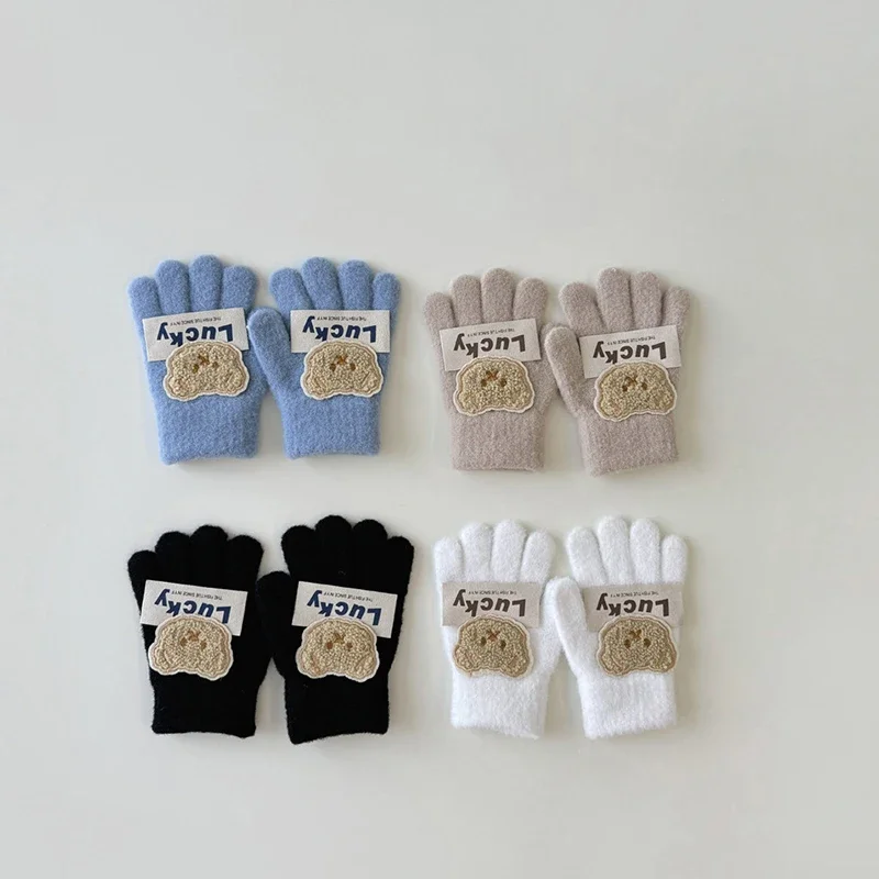 

Новые зимние теплые детские перчатки с милым мультяшным медведем, детские варежки для мальчиков и девочек, уличные ветрозащитные детские перчатки с пятью пальцами