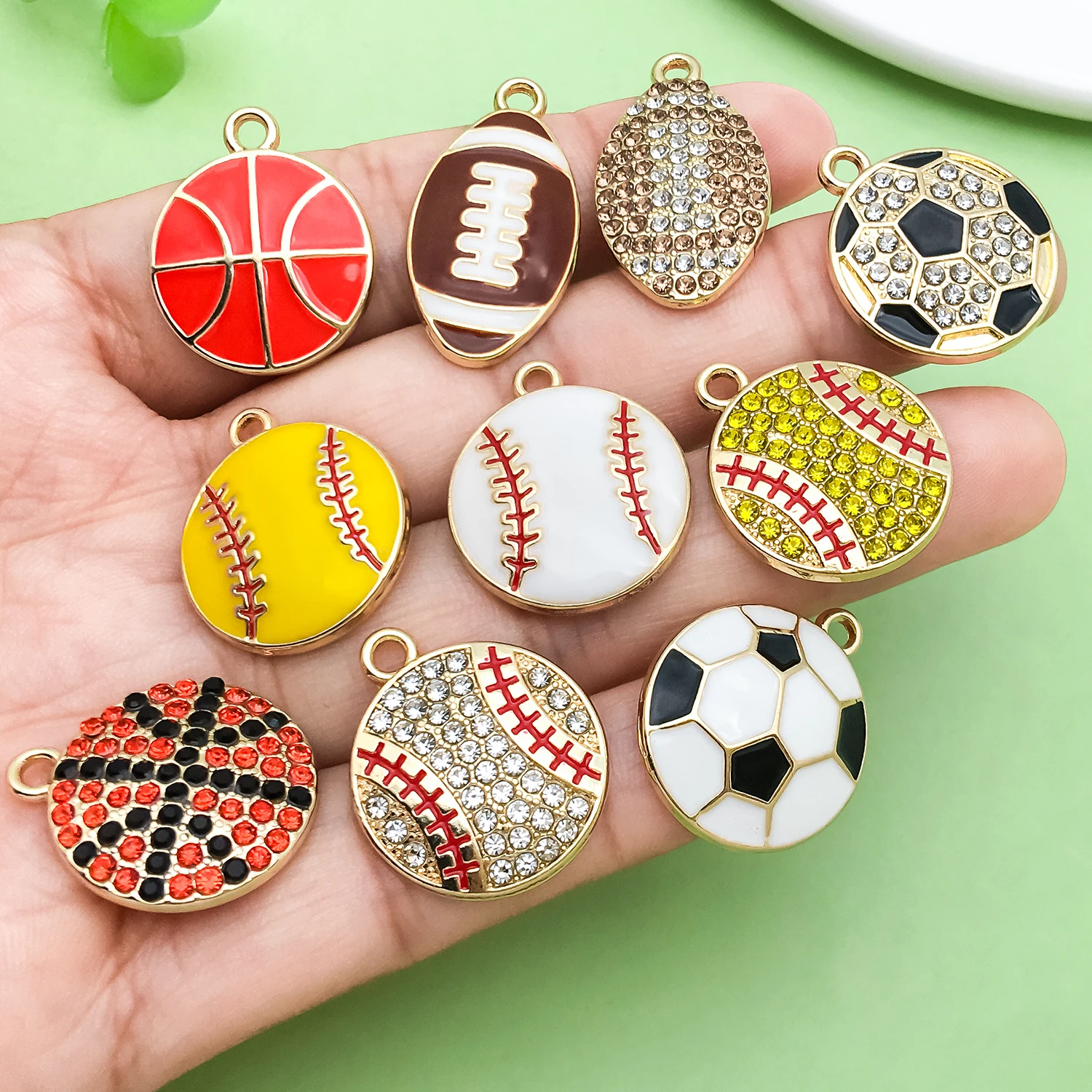 10pcs Enamel Sports Charms Alloy Basketball, Rugby, Football Pendants for DIY Bracelet Necklace Earring Jewelry Making Accessory view 4