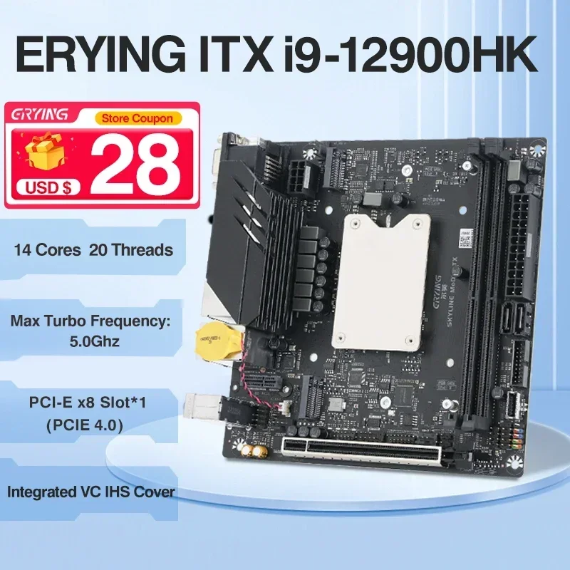 M-ITX ERYING, Motherboard Desktop DIY dengan Onboard CPU Core Interposer Kit i9 12900HK i9-12900HK 14C20T DDR4 komputer PC Gaming