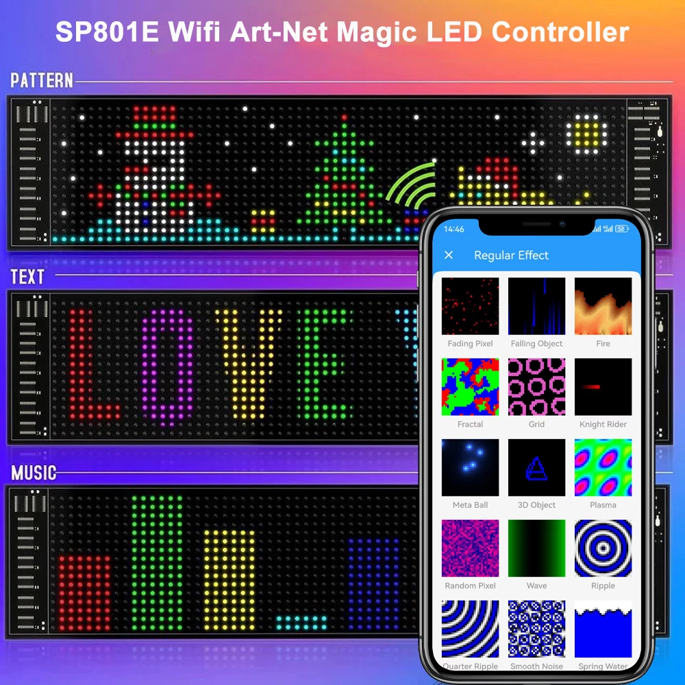 

SP801E LED Controller Wireless WiFi Art-Net for WS2812B WS2811 Light Strip 5-24V Magic Custom Matrix Panel Module iOS Android