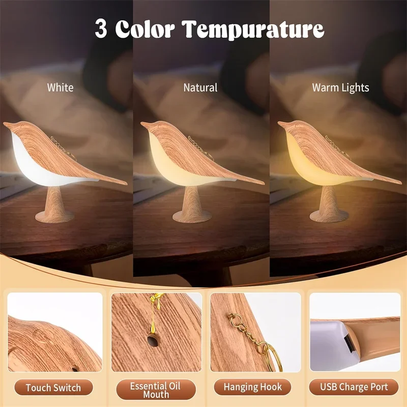 LED Touch-Control Art Bird Shape Decoration Lamp Equip USB Charging Device Bedroom Cupboard Display Stand Study Christma Ornamen
