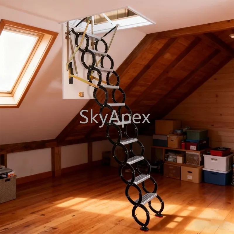 Electric Attic Ladder Telescopic Aluminum Alloy Automatic Retractable Loft Stair Heavy Duty Easy Install For Home  Garage  Attic