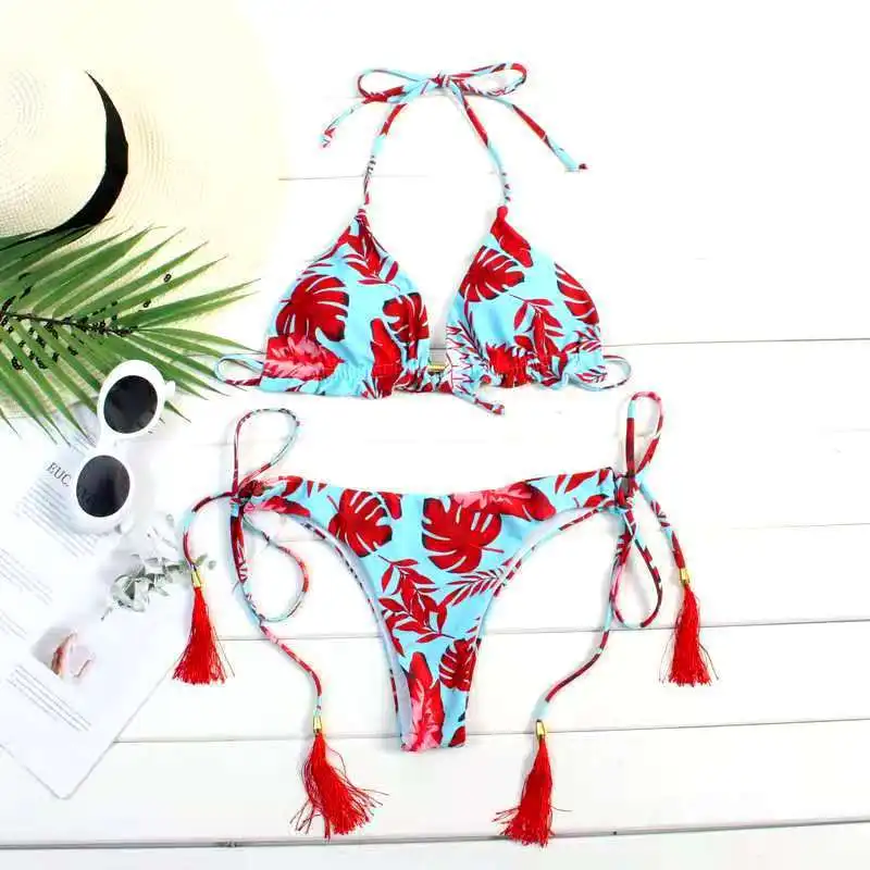 2024 Balsycheng  Hot red element explosions tassel strap neck strap bikini