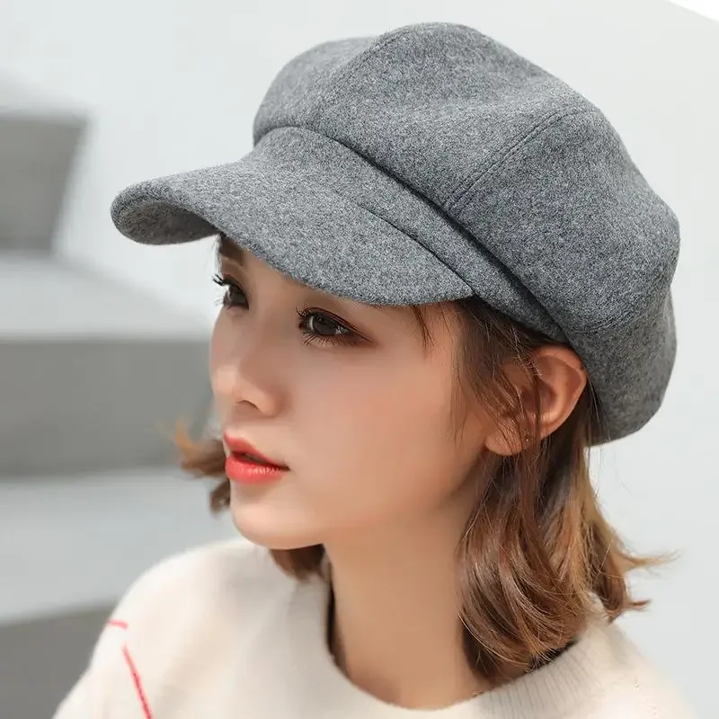 Autumn Winter Hats for Women Solid Plain Octagonal Newsboy Cap Men Ladies Casual Wool Hat Winter Beret Women Painter Cap