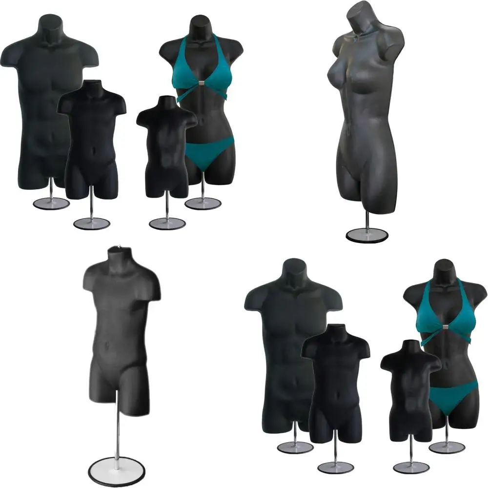 

Universal 4-Piece Mannequin Set: Male, Female, Child, Toddler with Metal Stands for Hip, Long, and Hanging Displays