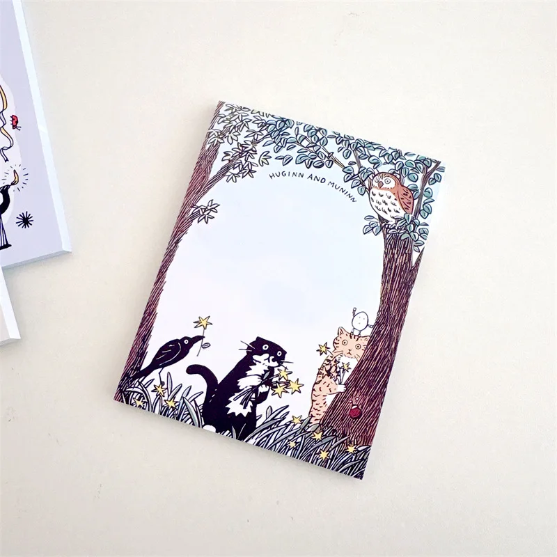 Office School Supplies Cat Sticky Note Book Black Cartoon Cute Hand Drawn Account Ins Wind Sticky Book Kawai Stationery Office