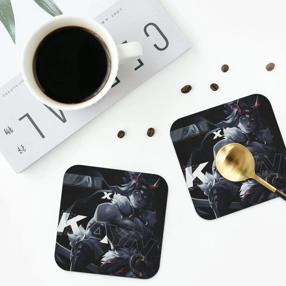 Kayn LOL League Of Legends Game Coasters Kitchen Placemats Insulation Cup Coffee Mats For Decor Home Tableware Pads Set of 4