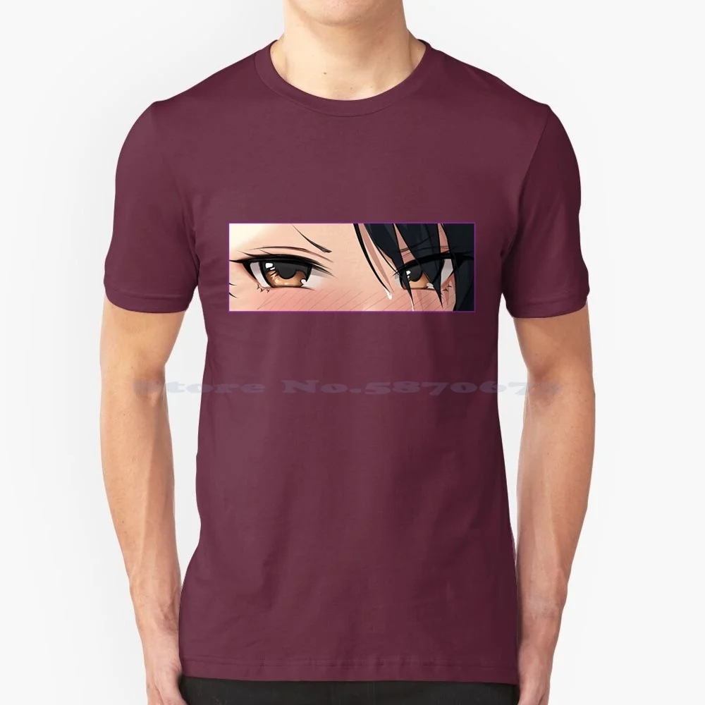 Lewd Eyes T Shirt 100% Cotton Tee Hentai Ecchi Doujinshi Sexy Eyes Heart Shaped Pupils Hearts Hot Glare Stare Eyebrows Blushing