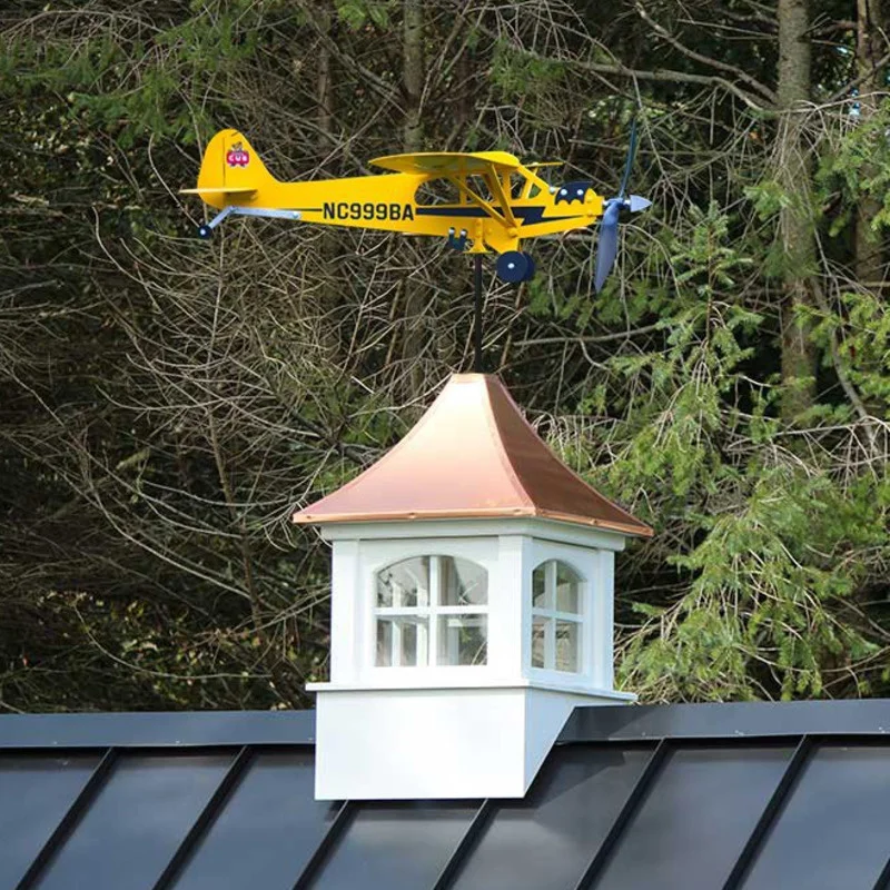 Piper J3 Cub เครื่องบิน Weathervane โลหะ Weathervane เครื่องบิน Weathercock ลมทิศทาง Garden Home Decor