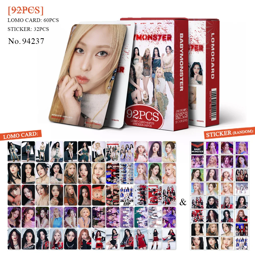 Imagem -02 - Babymonster Idol Album Lomo Cartões hd Photocards Adesivos Haram Ahyeon Rora Asa Fãs Presentes Novo Babymons7er 92 Peças por Conjunto