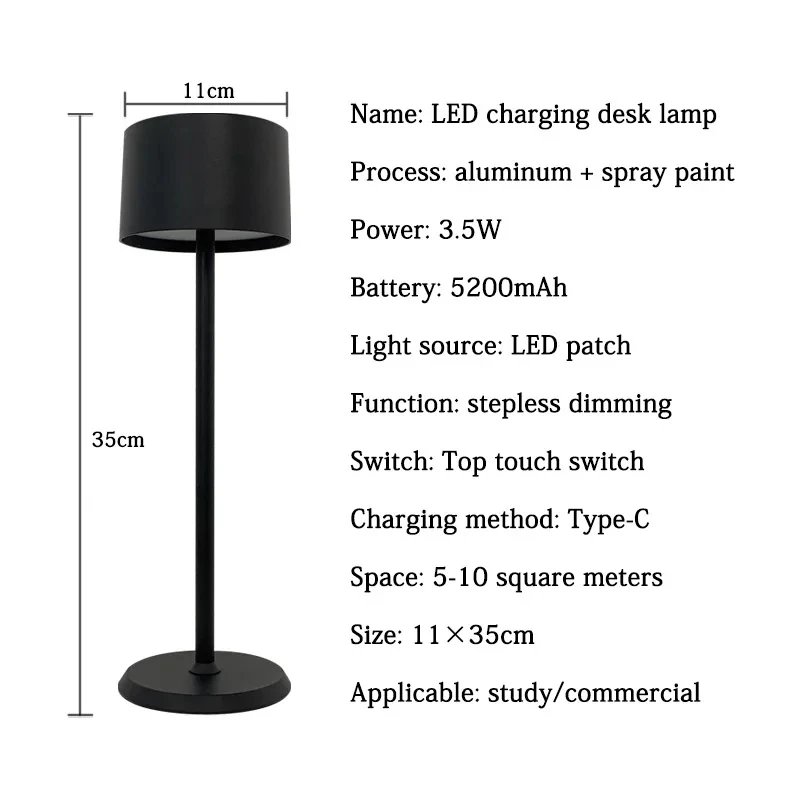 Lámpara Led de mesita de noche moderna con Control táctil, lámpara de mesa recargable para decoración de habitación, inalámbrica, atenuación de noche