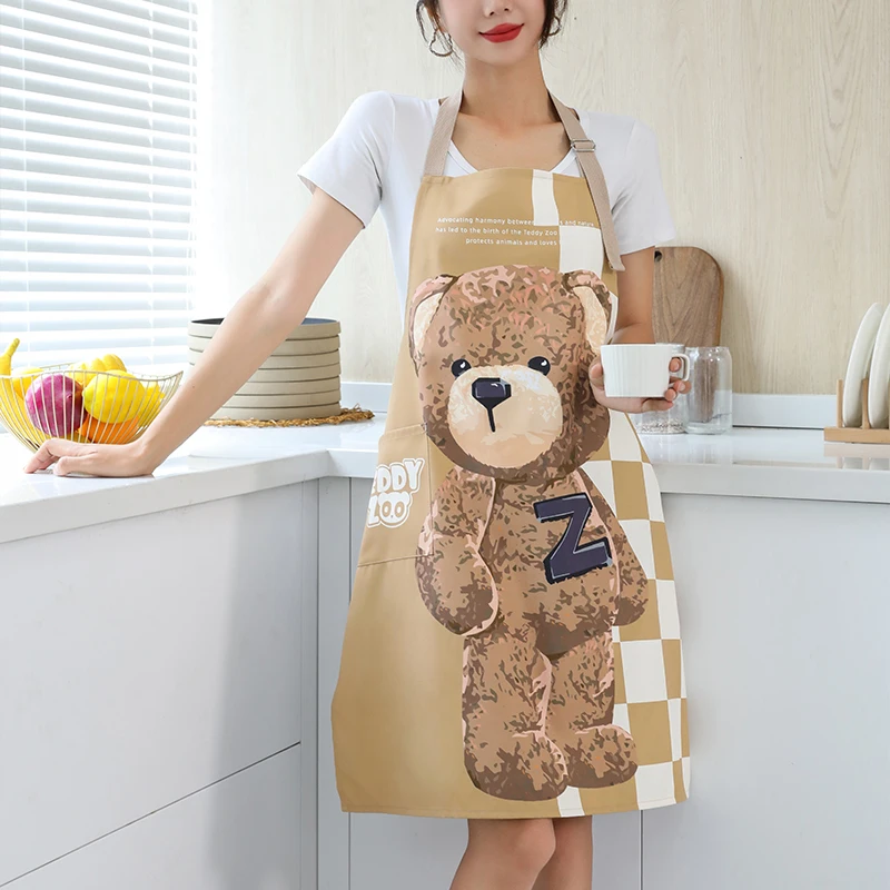 2024Teddy Bear Adjustable Cotton Chef Aprons for Women 3 colors