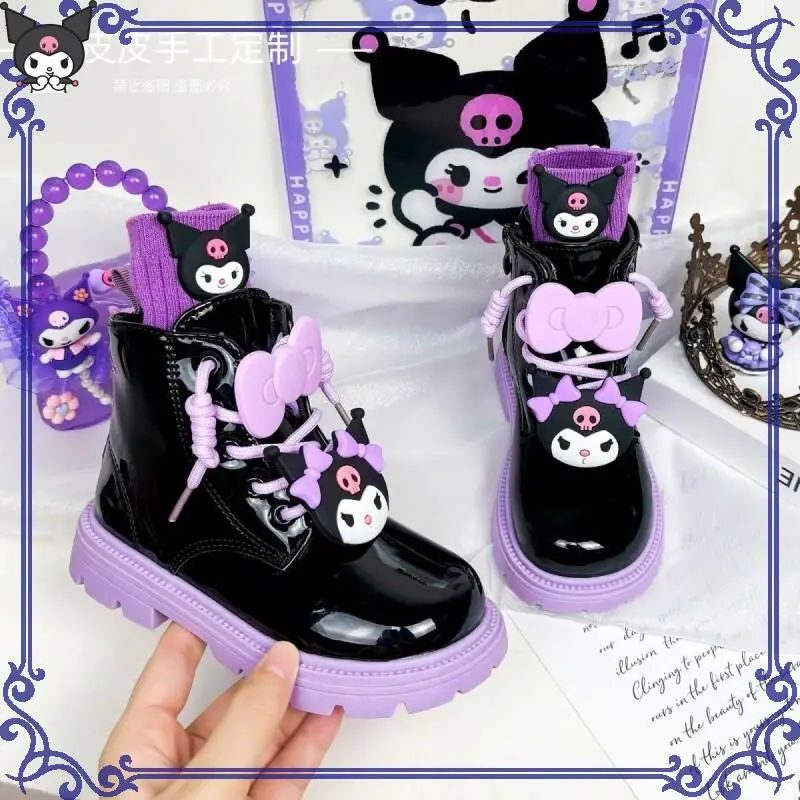 

Детские ботинки Sanrio Kuromi Kawaii, повседневные студенческие осенне-зимние нескользящие водонепроницаемые, износостойкие удобные полусапожки в стиле аниме