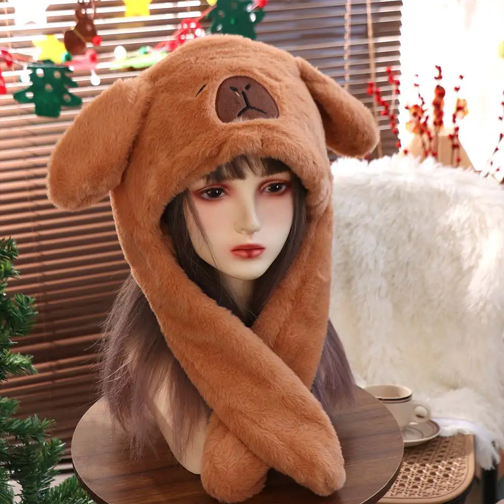 Kawaii كابيبارا القفز حتى قبعة أفخم رقيق الأذن تتحرك قبعة لينة الحيوان الأذن أفخم قبعة اللعب هدايا عيد الميلاد