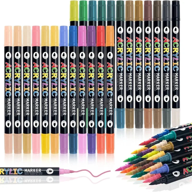 24-120 لون أقلام طلاء أكريليك ذات طرف مزدوج، 12-60 عبوة من أقلام التحديد الفنية مجموعة علامات الرسم لصنع الحرف اليدوية واللوازم الفنية