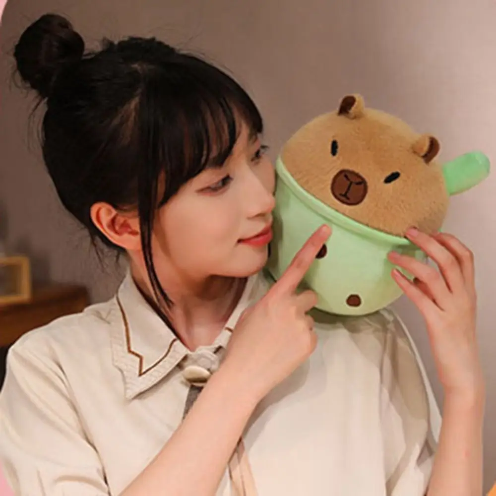 Simulation Capybara Pillow Plush Toy Small Pearl Cloth Doll Milk Tea Cup Pillow Cute Doll Soft Capibara Anime Fluffty Toy