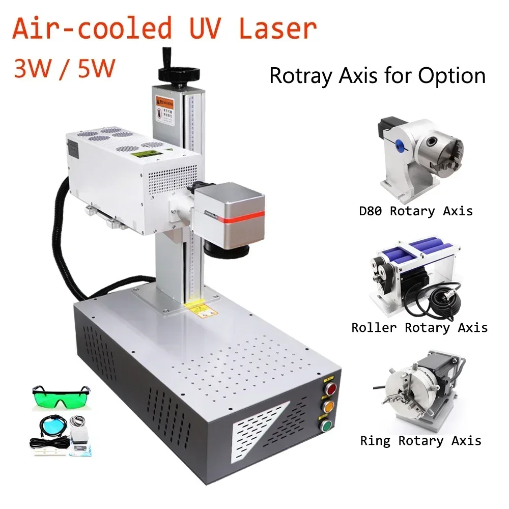 3W 5W Air-cooled UV Laser Marking Machine for Crystal Glass Metal Plastic Stainless Steel All Material Rotary Axis for Option