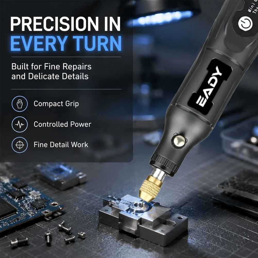 EADY 3.7V 3-Speed USB Rechargeable Cordless Rotary Tool – Mini Drill & Engraving Pen for Jewelry, Metal, DIY Craft view 6