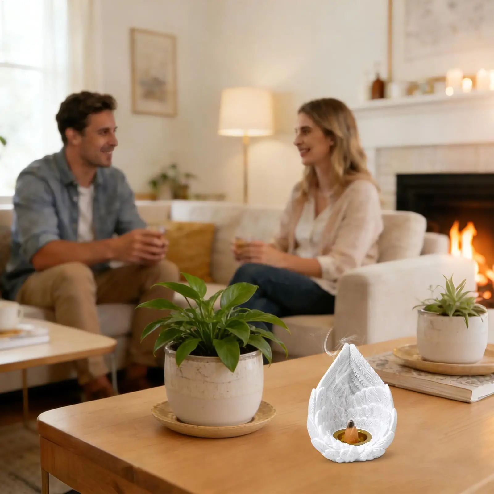 Incense Cone Burner Resin Aromatherapy Angel Wing Figurine Decor Incense Holder Statue For Tea Room Yoga Studio Study Room