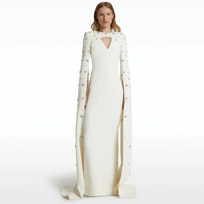 

LISM Fashion Women's Elegant Dress O-neck Hollow Out Beading Slit Sleeve Design Evening Party Dress 2025 Autumn New