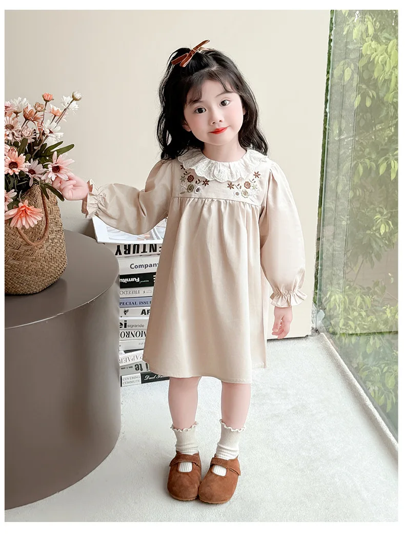 فستان بناتي مع فستان أميرة عصري وأنيق مطرز بالدانتيل للربيع والخريف، ملابس كاجوال يومية