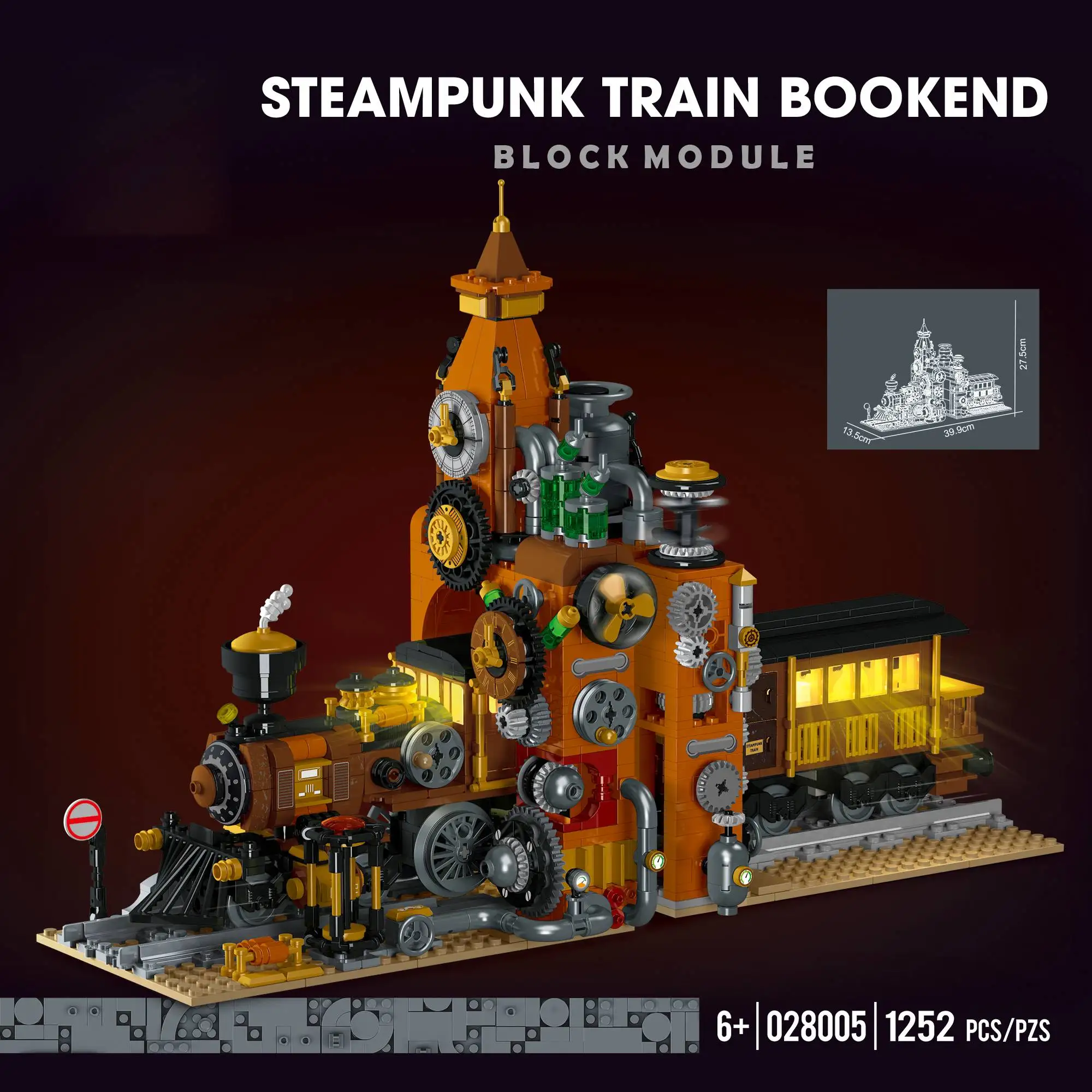 1252PCS MOC Idea Steampunk Thunder Train Book Stand Building Blocks Model Train Bricks Assembling Toys for Children Gift Set