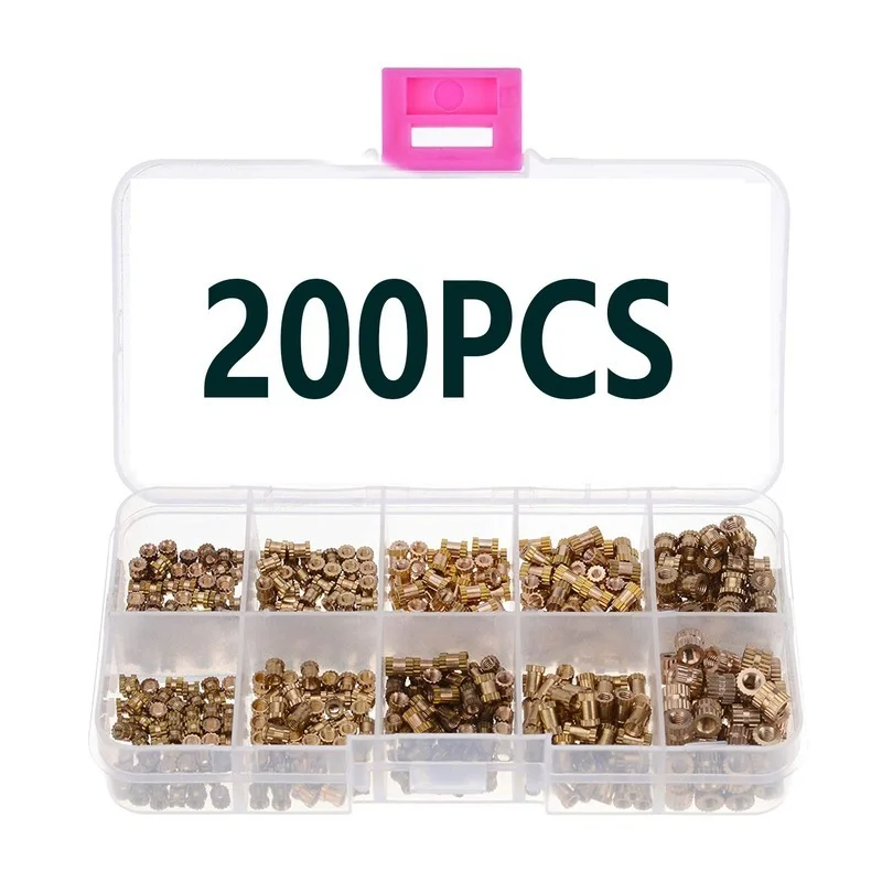 200 Stück M2 M2,5 M3 Innengewinde gerändelt Messing Gewindeeinsatz Mutter Kombinationssatz Double Pass Rändelmutter Kupferverschluss