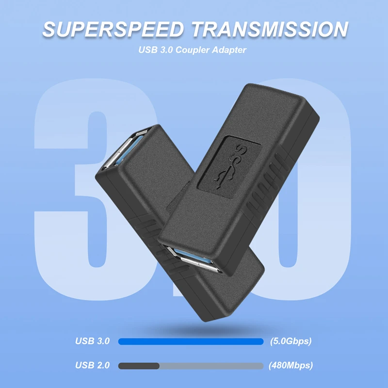 2Pcs Usb 3.0 Type A Female To Female Adapter Coupler Gender Changer Connector
