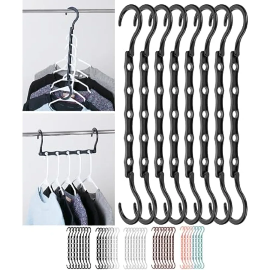 

Space Saving Hangers, 8 pcs, 360° Rotating Hooks, Magic Cascading Hanger Organizer with 5 Enclosed Slots, Closet Organizers and