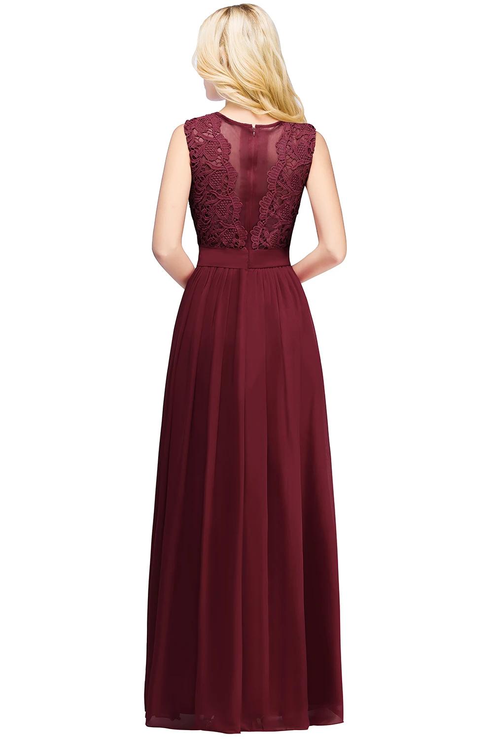 BABYONLINE Burgundy Chiffon Bridesmaid Maxi Dresses Elegant Lace Long Wedding Party Guest Evening Prom Gowns Formal Occasion