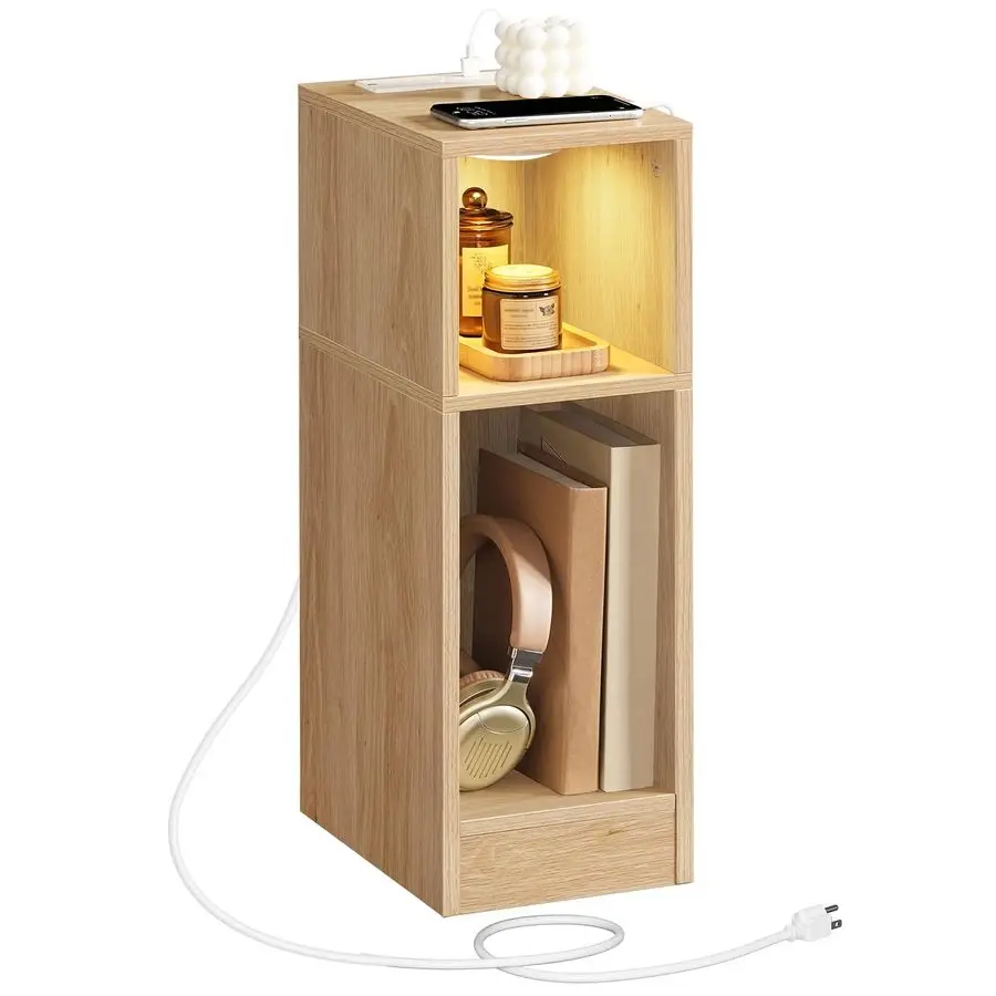 

Прикроватная тумбочка, узкий приставной столик с зарядной станцией и светодиодной сенсорной подсветкой, современный приставной столик, прикроватный столик, для небольших помещений, для гостиной