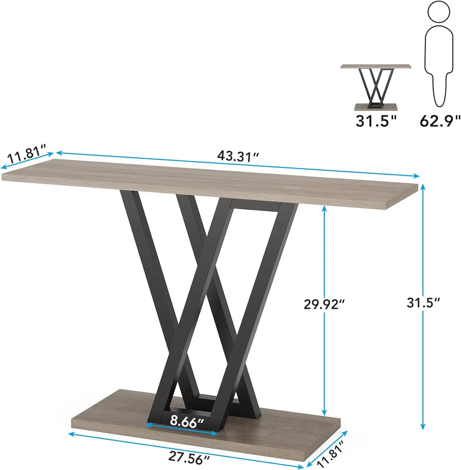 Mesa de consola, pasillo Industrial para entrada, mesas de entrada de 43 pulgadas, mesa de sofá estrecha para sala de estar, marco de Metal estable