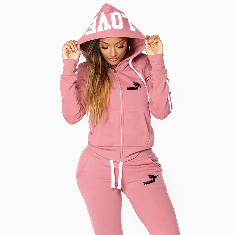 Gym Two Piece Sets for Women Jogging Women\'s Tracksuit Sports Comfortable Zip Hoodie Outdoors Slim Fit Casual Daily High Quality