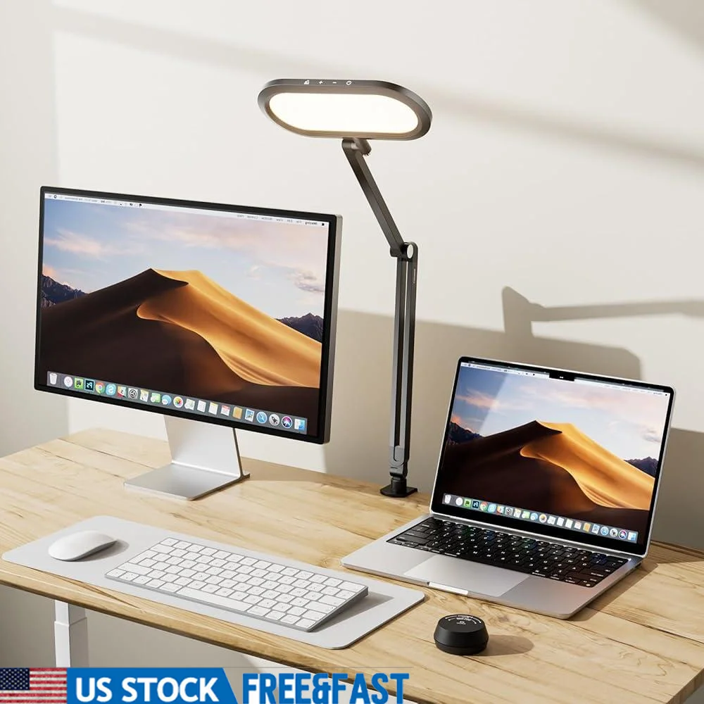 

Double-Sided LED Desk Lamp Adjustable Remote Control Dimmable Swing Arm Light USB Charging Eye Care Home Office Lighting