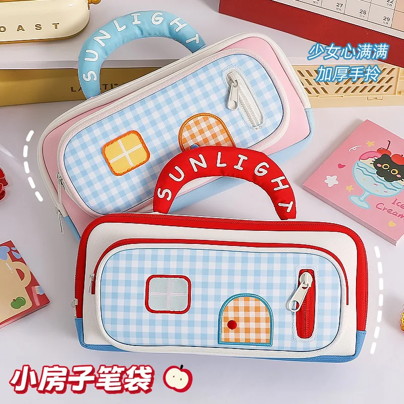 Lovely Cottage Theme Pencil Case Fashion Multi‑pocket Build pencil bag Girls Student Practical School Stationery Supplies
