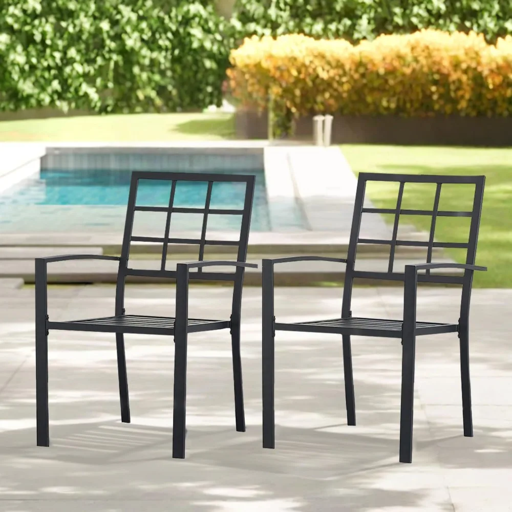 

Набор из 2 стульев для уличной столовой, штабелируемые стулья для патио с алюминиевым каркасом и подлокотником, стулья для патио-бистро из кованого железа для