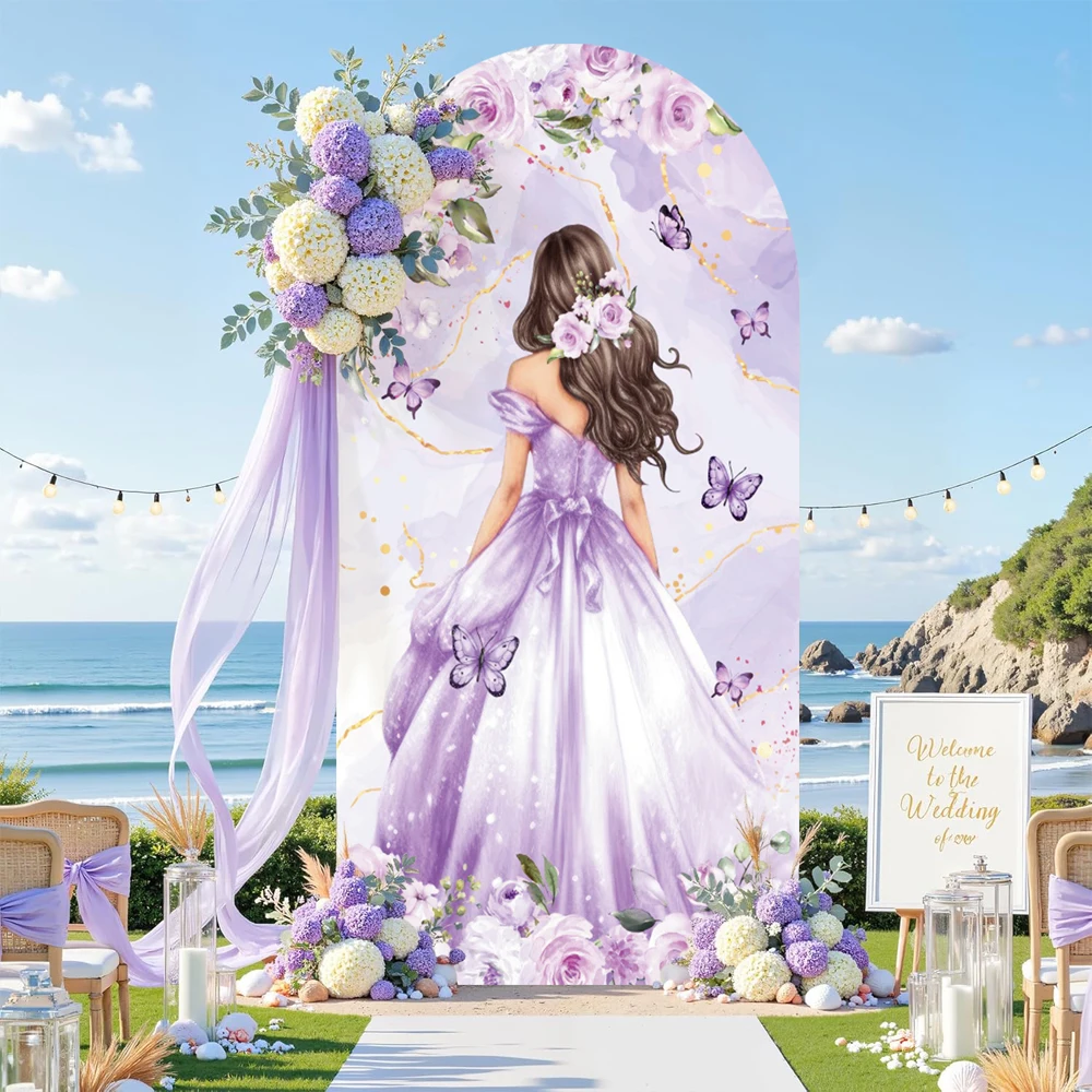 Yeele Sweet Girl One-sided Arched Cover Backdrop Quinceanera Flower Dress Princess Birthday Wedding Party Decor Photo Background