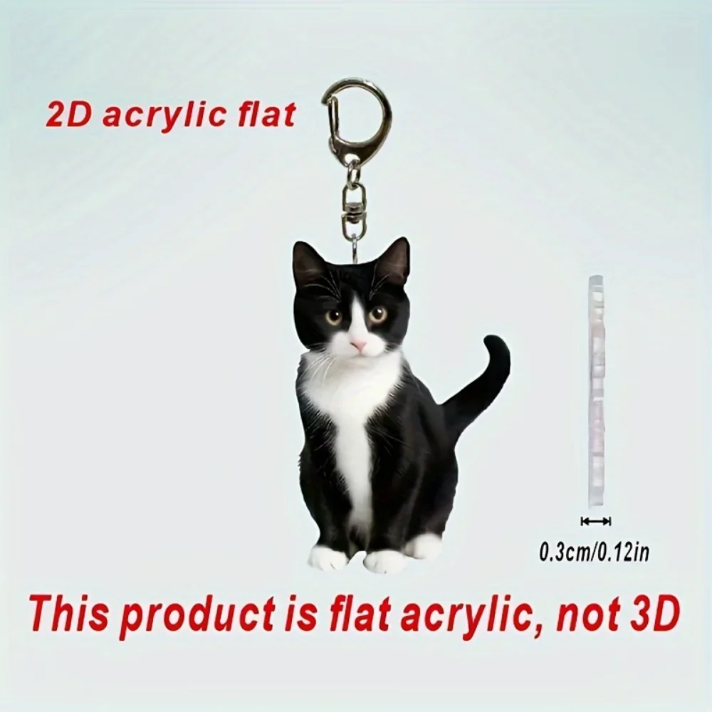 2D Trendy Tuxedo Cat Keychain Acrylic Charming Kitten Pendant Versatile Decor for Car Backpacks Home Festive Party Gift For Her