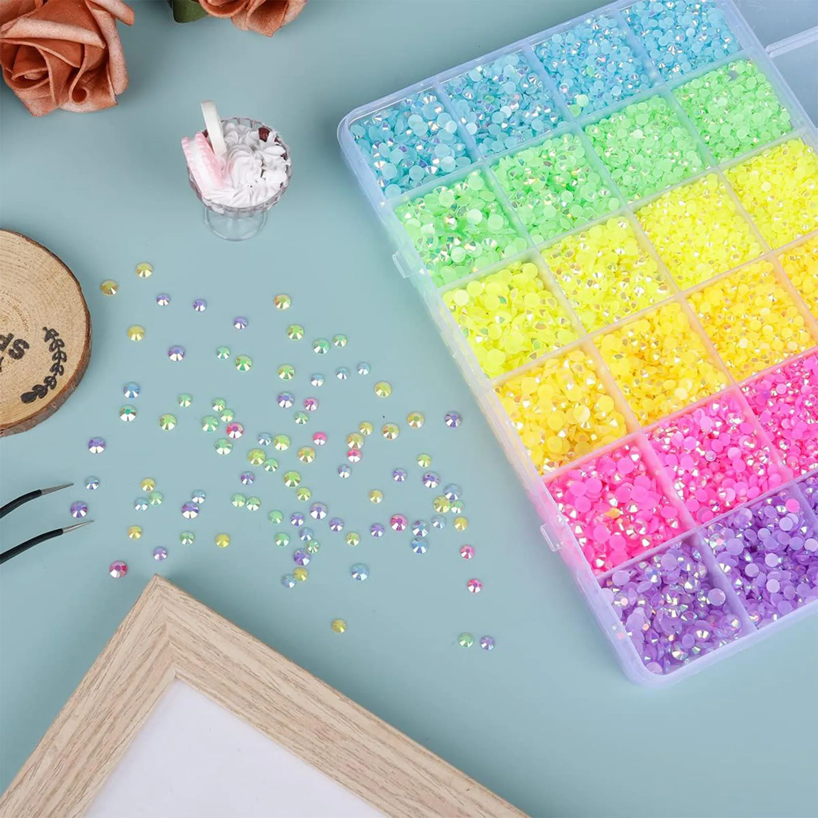 21500pcs Resin Flat Back Rhinestones- Assorted Size Colorful AB Color Round Flat Back Resin For Nail Art DIY Decoration