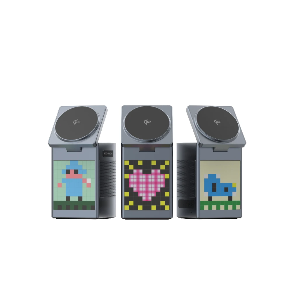 مكبر صوت بلوتوث Qi2 معتمد 6 في 1 محطة شحن لاسلكية لحامل MagSafe Cube متعدد الوظائف بجانب السرير وشاحن المكتب