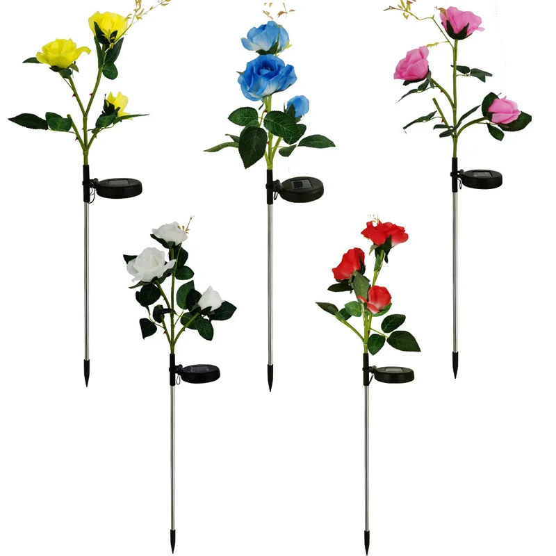 Imagem -04 - Solar Powered Decorativa Rose Garden Stake Lights Flores Artificiais para Pátio ao ar Livre Quintal Caminho Memorial Memorial Túmulo Gramado