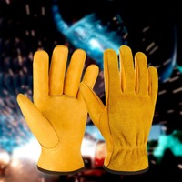 Cowhide Leather Welding Gloves Safety Heat Resistant Welding Gauntlets Flame Retardant Palm Reinforced Anti-cutting Glove