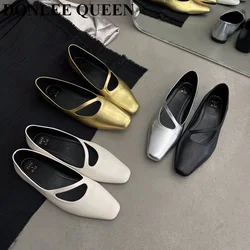 2023 New Autumn Flats Ballerina Shoes Women Fashion Brand Square Toe Ballet Shoes Female Casual Loafer Gold Sliver Zapatos Mujer